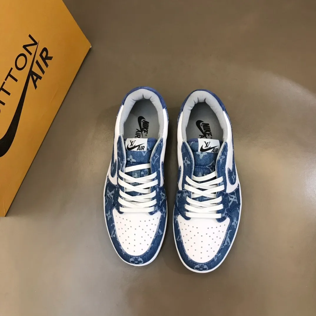 Men's shoes 💰p440 "*OUIS *UITTO* Nike" new original drawer box, co-branded low-top casual sneakers, this sneaker is completely made of denim canvas splicing leather, decorated with Louis Vuitton's iconic monogram and Damierl pattern with natural cowhide piping. The upper of this shoe combines LV’s most classic Monogram and Damier elements, giving it a sense of luxury and recognition! Size: 38-45